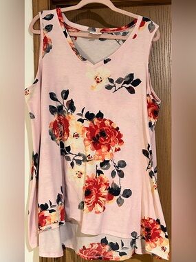 LuLaRoe Pink Floral V-Neck Tank Top
